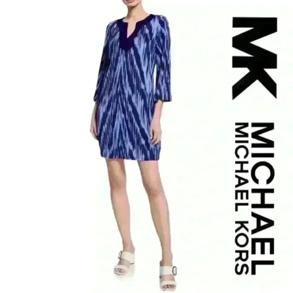Michael Kors Crew Blue 3/4 Bell Sleeve V-Neck Above Knee Dress Wmn Size X-Small - Picture 1 of 12